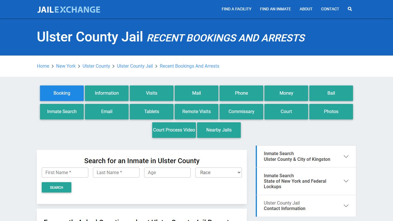 Ulster County Jail Recent Bookings And Arrests - Jail Exchange